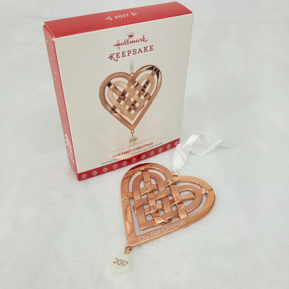 Hallmark Our First Christmas 2017 Heart Ornament Rose Gold Heart Metal Marriage